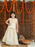 Girl's' Cream And Gold Jacquard Lehenga